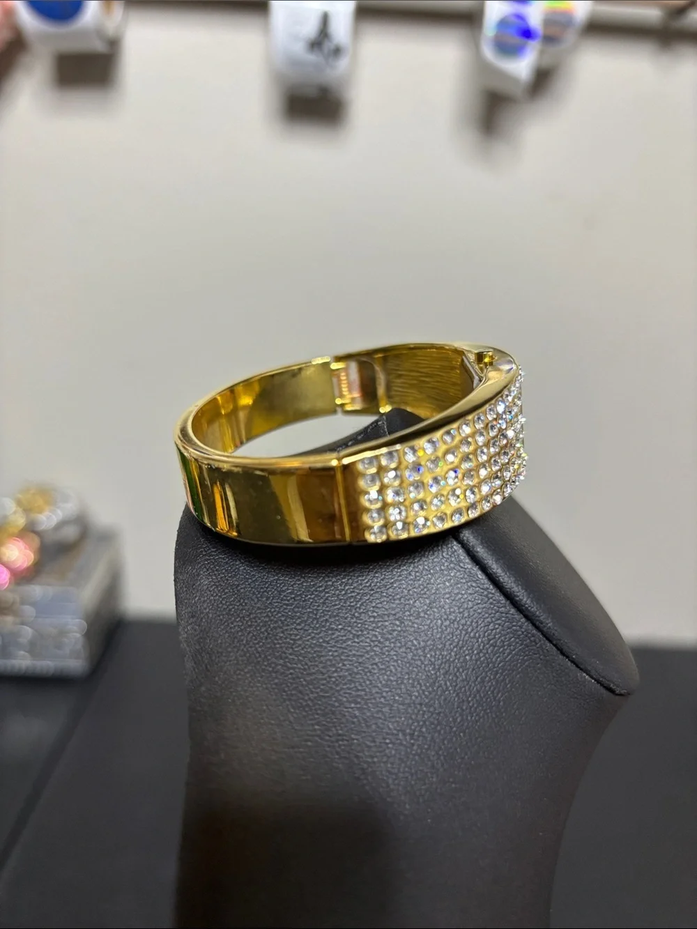Persona Gold-tone Bangle Watch WORKING Stainless Back Sparkling Rhinestone